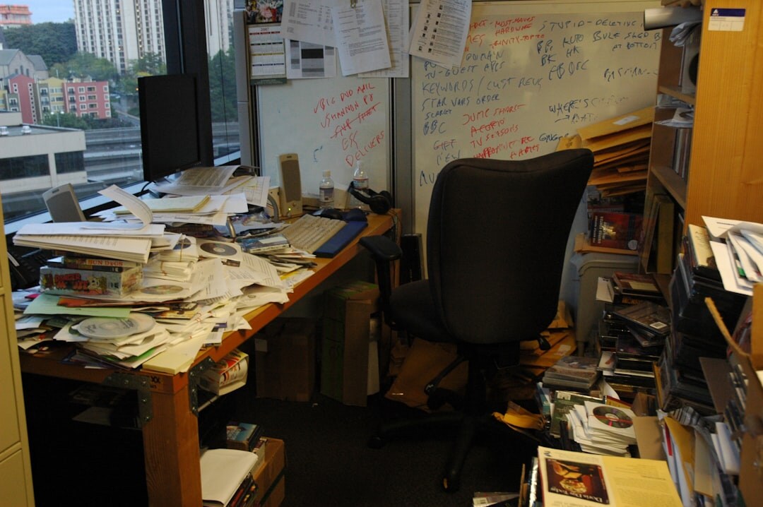 Journalist collecting editorial materials at desk